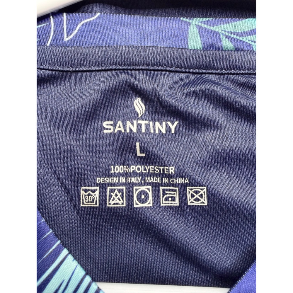 Santiny Womens Navy Tropical Long Sleeve Rash Guard UPF 50+ Swim Shirt Large - Picture 7 of 9
